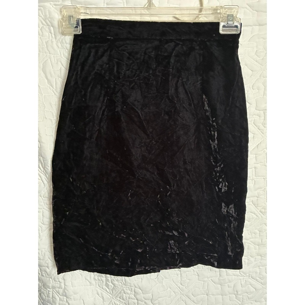 Vintage Ms Choice California Black Crushed Velvet Pencil Skirt Petite 6 USA